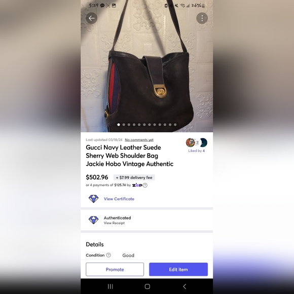 Gucci GG INTERLOCKING NAVY CLASP SHERRY WEB 1960 Shoulder Bag Authentic Bag - Picture 4 of 17